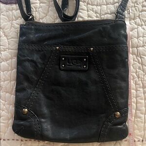 UGG Black Leather Crossbody Shoulder Bag with Stud Accents